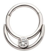 Double Hoop Bezel Clear CZ Stainless Steel Hinged Segment Ring