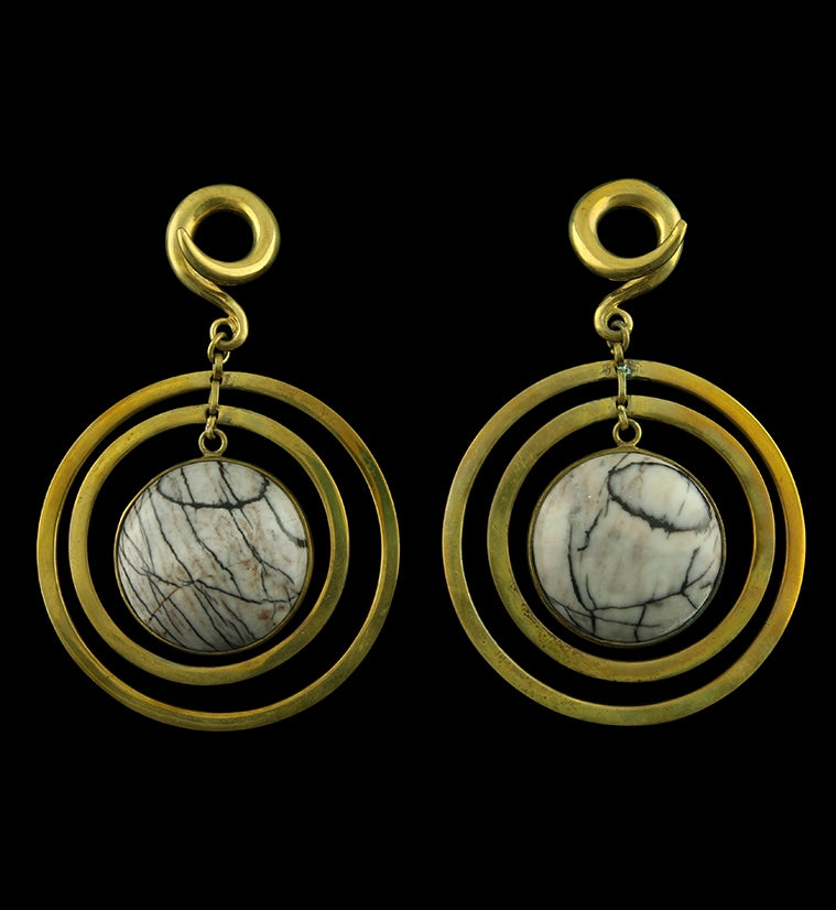 Picasso Jasper Double Hoop Brass Ear Weights