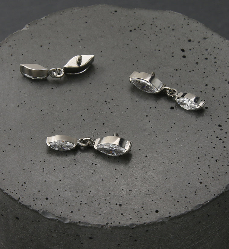 Double Marquise Dangle CZ Internally Threaded Titanium Top