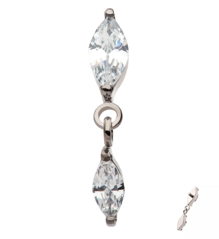 Double Marquise Dangle CZ Internally Threaded Titanium Top