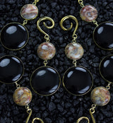 Doublet Obsidian X Crazy Lace Agate Stone Hanging Ear Weights