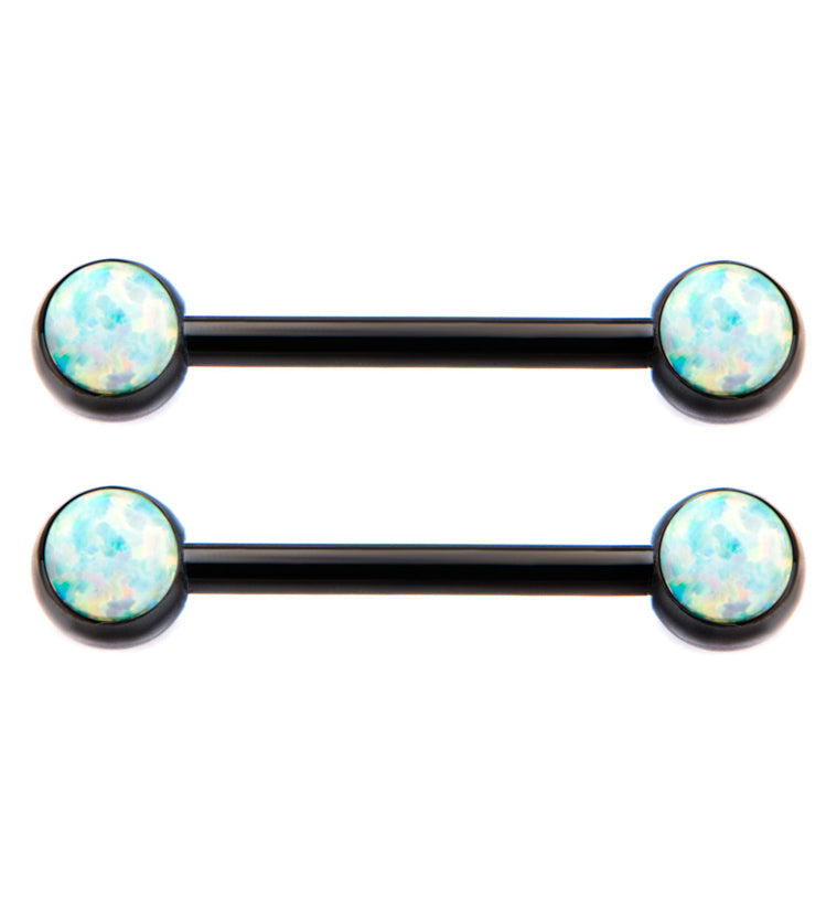 14G Double Opalite Black Nipple Barbell