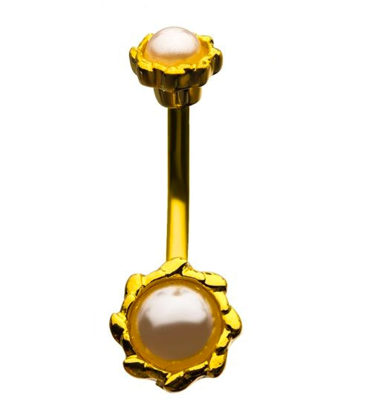 Gold Twin Pearl Belly Button Ring