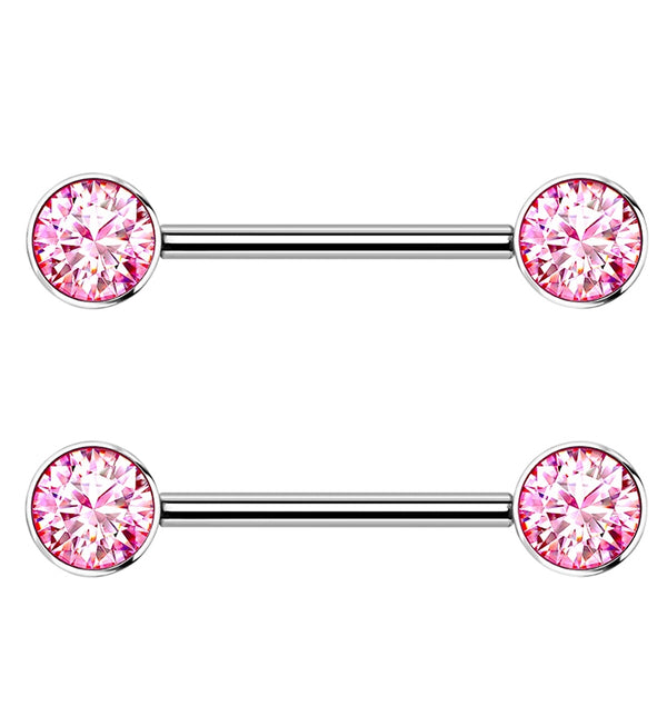 14G Double Pink CZ Titanium Nipple Ring Barbell