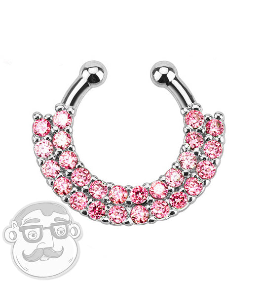Double Pink Gem Stone Fake Septum Clicker Ring