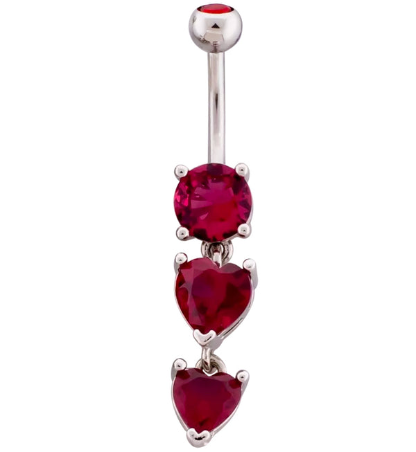Double Pink Heart CZ Dangle Stainless Steel Belly Button Ring