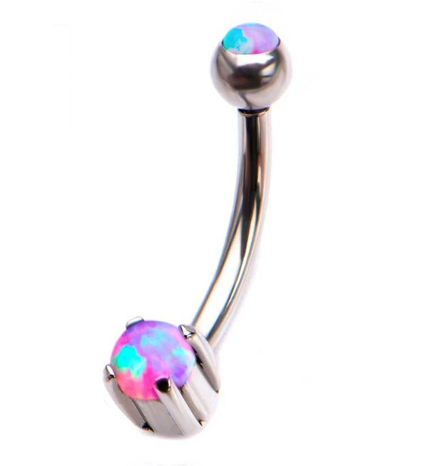 Pink Double Opal Prong Set Stainless Steel Curved Barbell