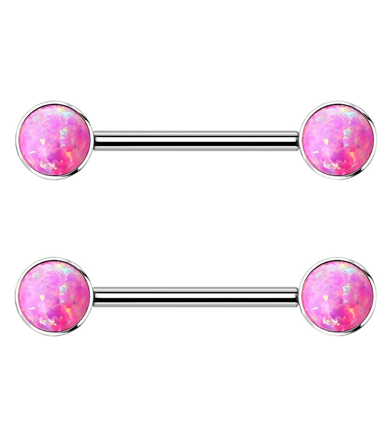 14G Double Pink Opalite Titanium Nipple Ring Barbell