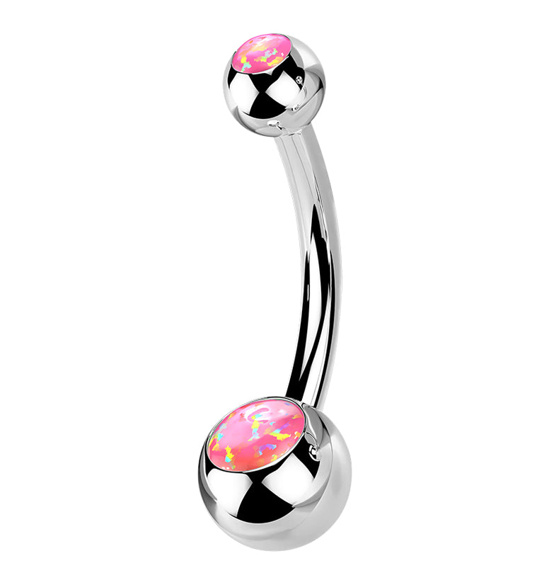 Double Pink Opalite Titanium Belly Button Ring