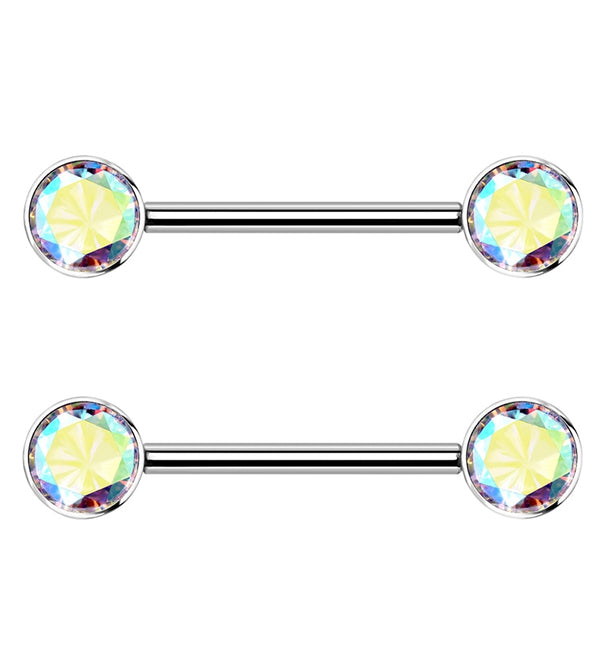 14G Double Rainbow Aurora CZ Titanium Nipple Ring Barbell