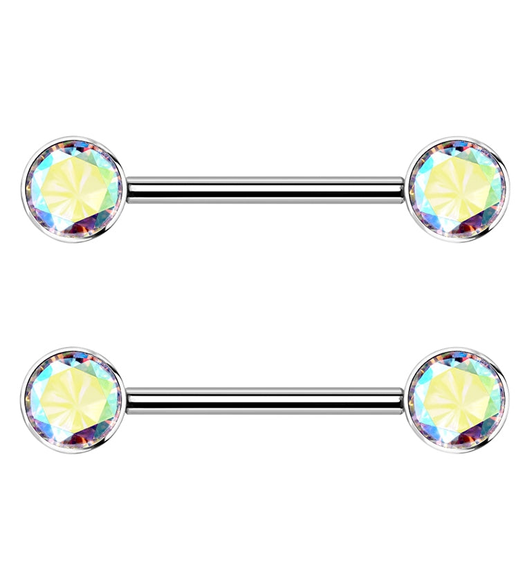 14G Double Rainbow Aurora CZ Titanium Nipple Ring Barbell