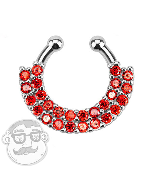 Double Red Gem Stone Fake Septum Clicker Ring