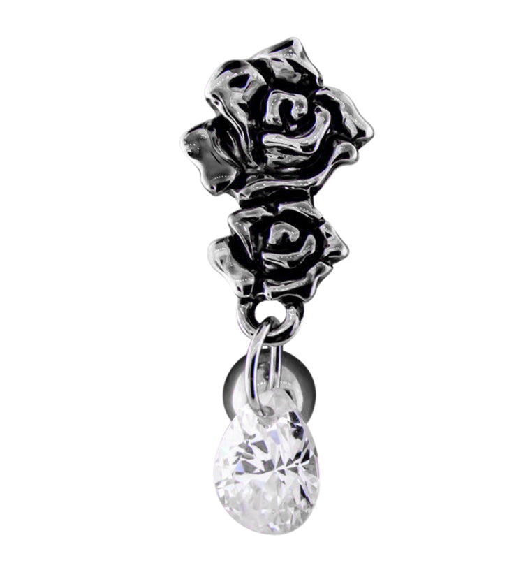 Double Rosebud Teardrop Dangle Belly Button Ring