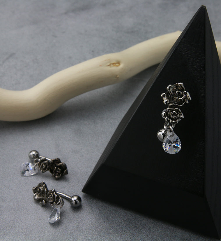 Double Rosebud Teardrop Dangle Belly Button Ring
