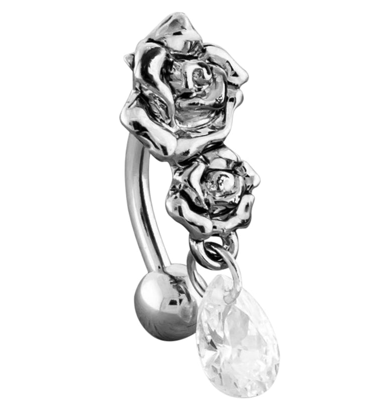 Double Rosebud Teardrop Dangle Belly Button Ring