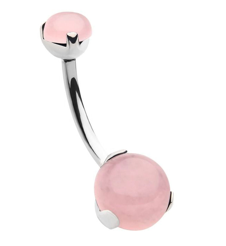 Double Rose Quartz Stone Cabochon Titanium Belly Button Ring
