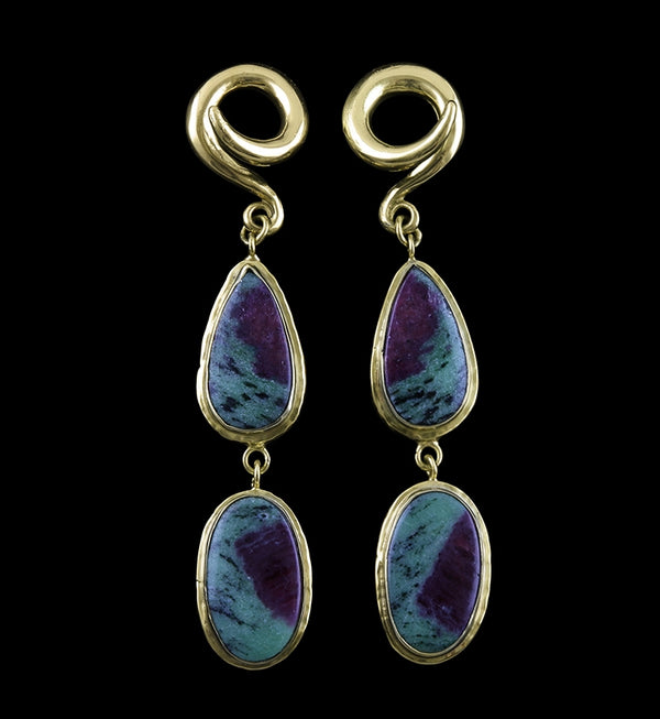 Double Ruby in Zoisite Stone Brass Ear Weights