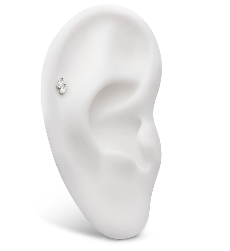 Double Slant Clear CZ Stainless Steel Internally Threaded Labret