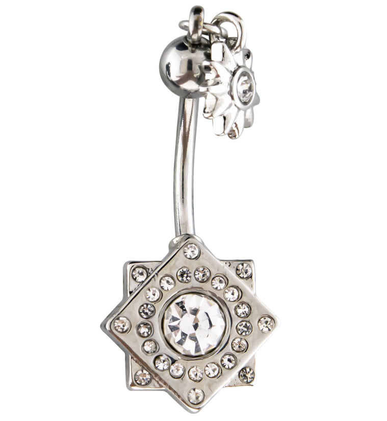 Double Square CZ Belly Button Ring