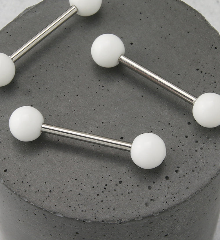 Double White Ball Stainless Steel Barbell