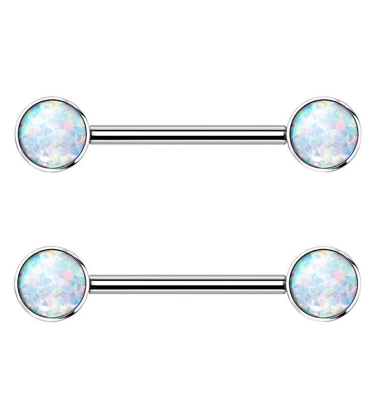 14G Double Opalite Titanium Nipple Ring Barbell