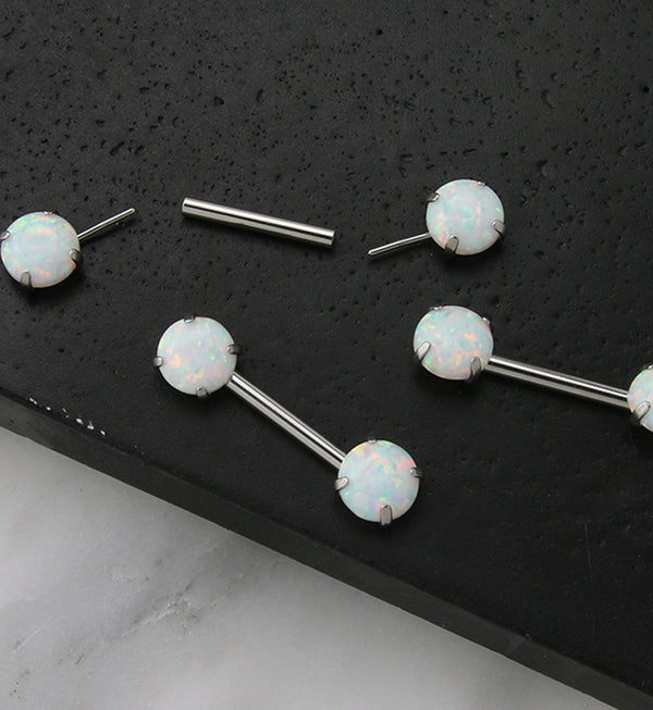 Double White Opalite Threadless Barbell