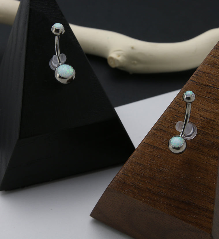 Double White Opalite Titanium Belly Button Ring