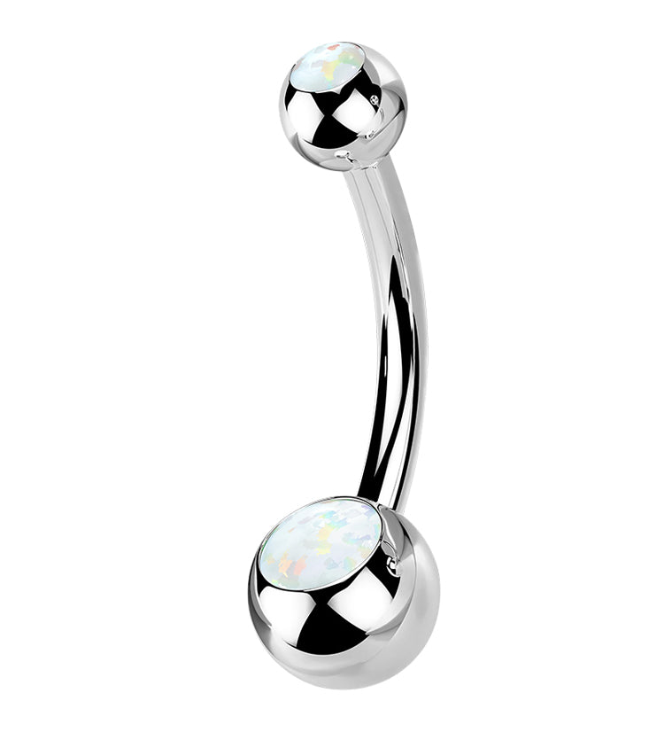 Double White Opalite Titanium Belly Button Ring