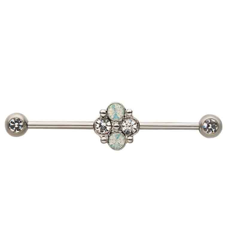 CZ & Opalite Cluster Industrial Barbell