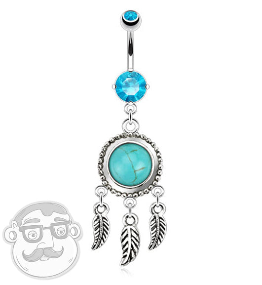 Turquoise Stone Dream Catcher Dangle Belly Button Navel Ring