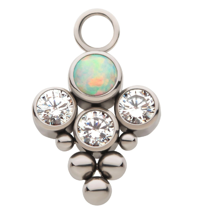Drip Bead White Opalite Clear CZ Titanium Charm