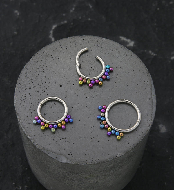 Drip Rainbow Anodized Bead Titanium Hinged Segment Ring