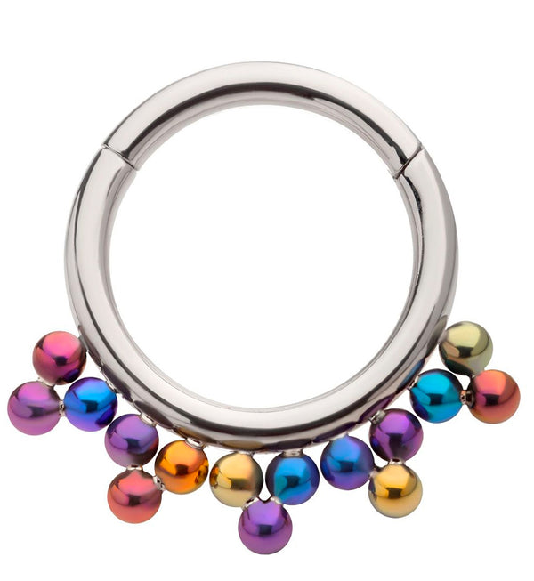 Drip Rainbow Anodized Bead Titanium Hinged Segment Ring