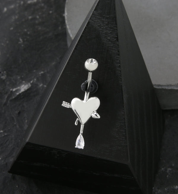 Dripping Heart And Arrow Teardrop CZ Stainless Steel Belly Button Ring