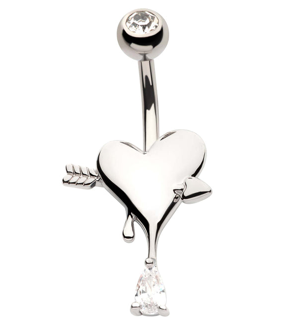 Dripping Heart And Arrow Teardrop CZ Stainless Steel Belly Button Ring