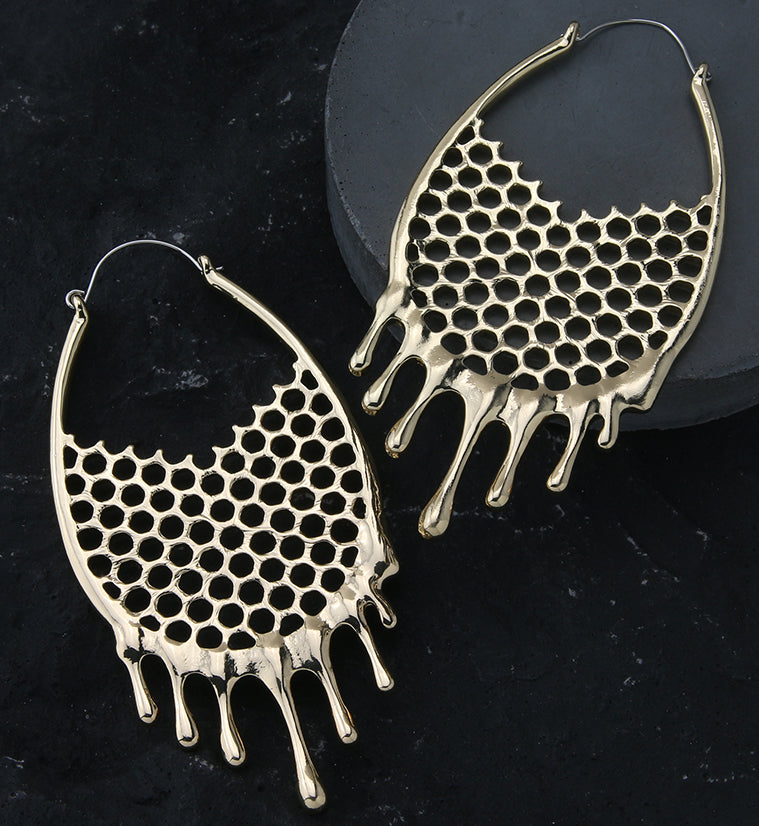 Dripping Golden Honeycomb Stainless Steel Plug Hoops | UrbanBodyJewelry.com