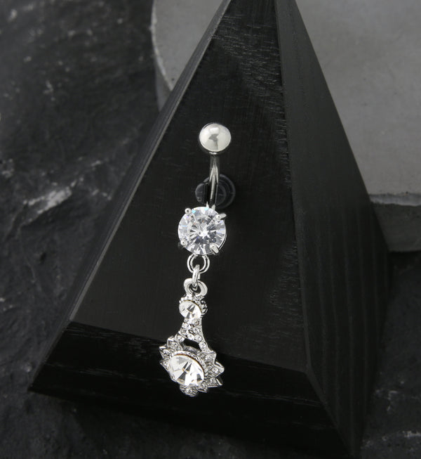 Drop Flower CZ Dangle Stainless Steel Belly Button Ring