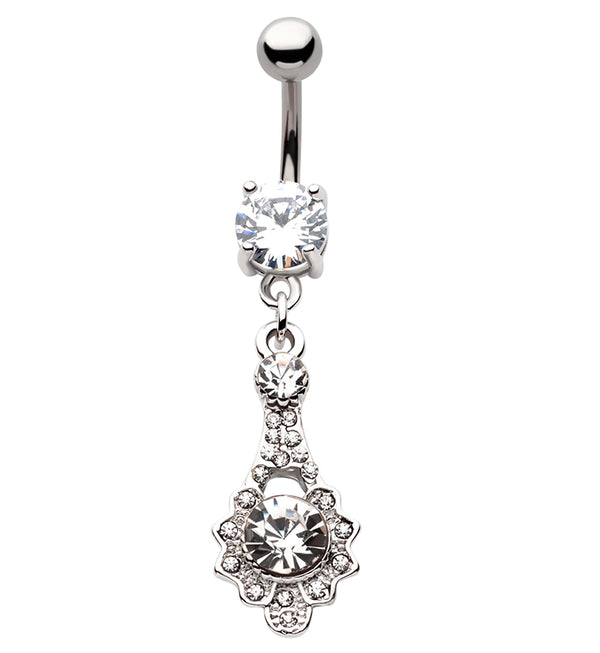 Drop Flower CZ Dangle Stainless Steel Belly Button Ring
