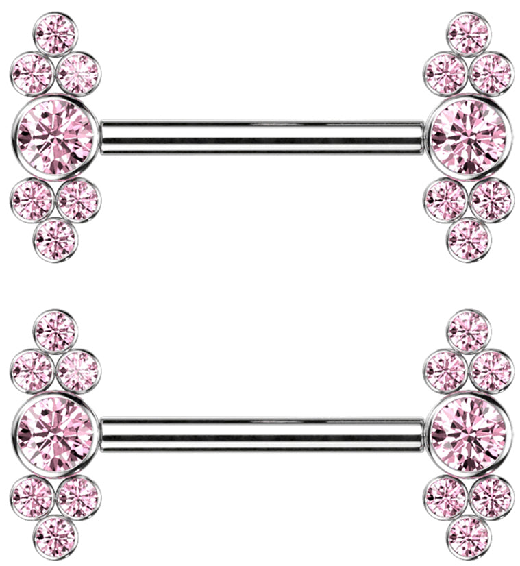 Dual Array Pink CZ Titanium Internally Threaded Nipple Ring Barbell