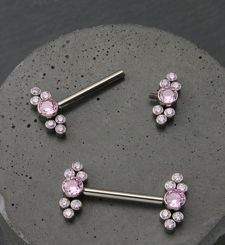Dual Array Pink CZ Titanium Internally Threaded Nipple Ring Barbell