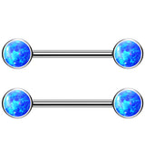 Dual Bezel Blue Opalite Titanium Threadless Nipple Ring Barbell