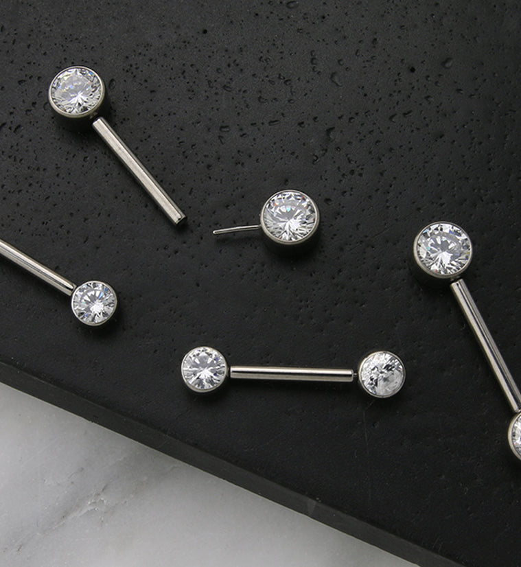 Dual Bezel CZ Titanium Threadless Nipple Ring Barbell
