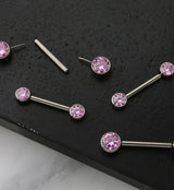 Dual Bezel Pink CZ Titanium Threadless Nipple Ring Barbell