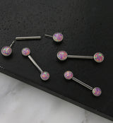 Dual Bezel Pink Opalite Titanium Threadless Nipple Ring Barbell
