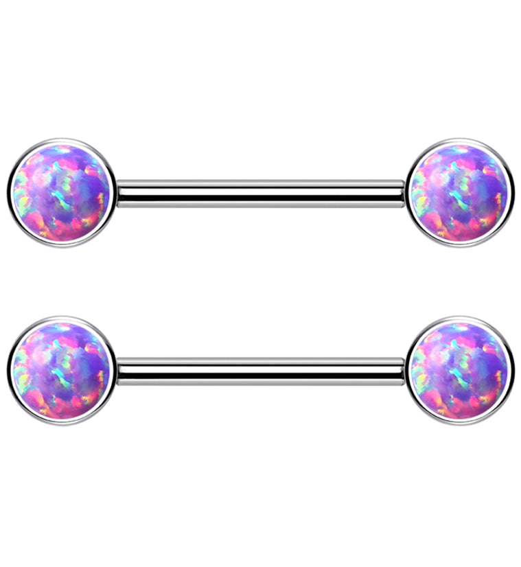 Dual Bezel Purple Opalite Titanium Threadless Nipple Ring Barbell