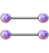 Dual Bezel Purple Opalite Titanium Threadless Nipple Ring Barbell