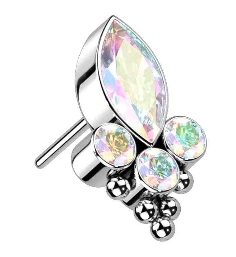 Duchess Beaded Rainbow Aurora CZ Titanium Threadless Top