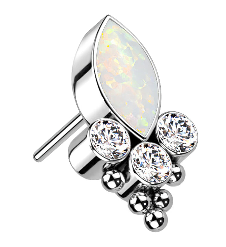 Duchess Beaded White Opalite Clear CZ Titanium Threadless Top