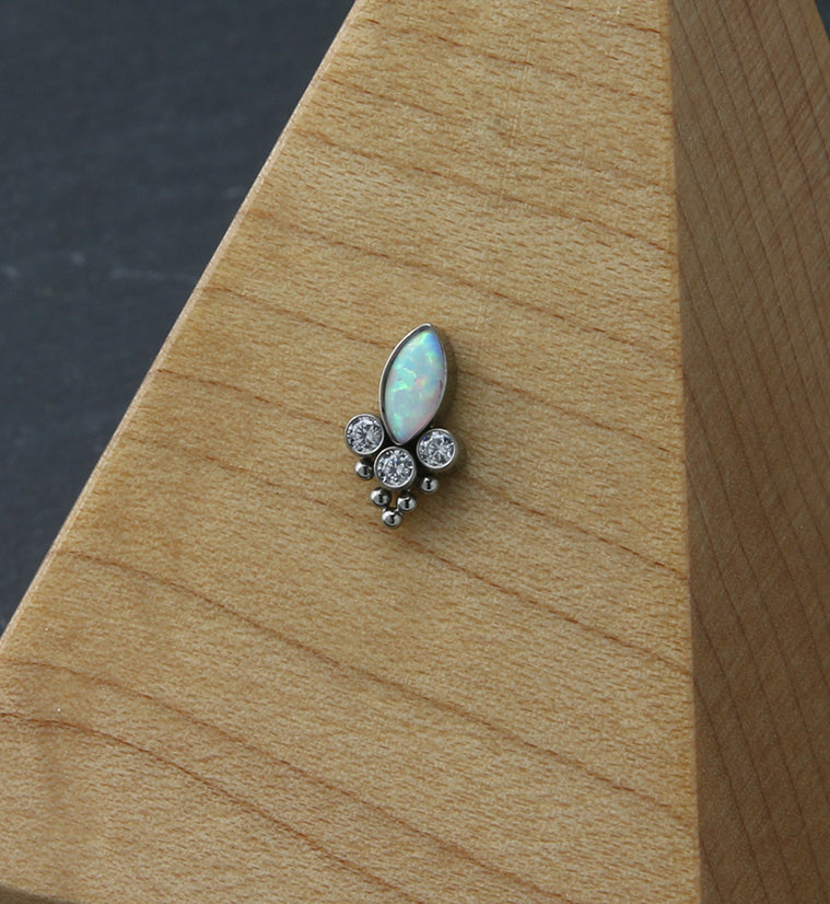 Duchess Beaded White Opalite Clear CZ Titanium Threadless Top