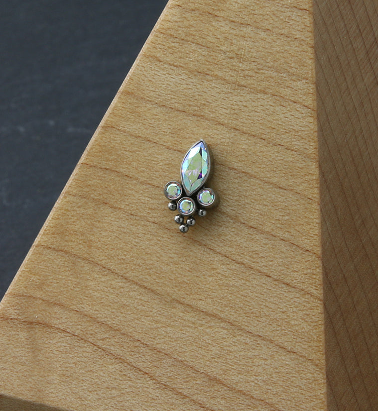 Duchess Beaded Rainbow Aurora CZ Titanium Threadless Top